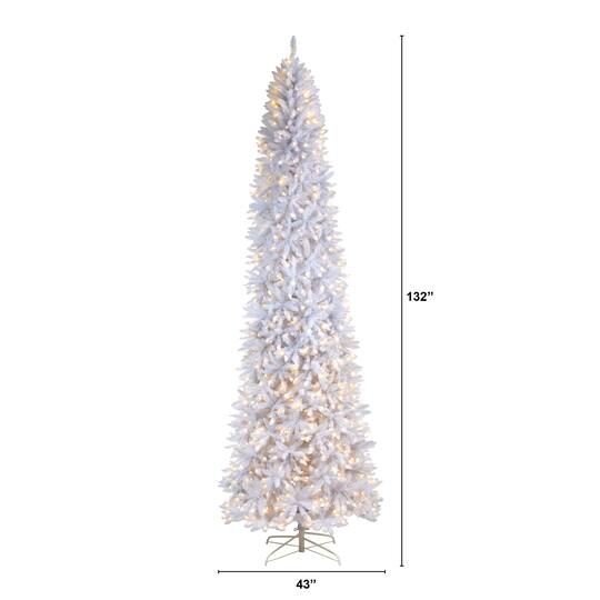 11ft. Pre-Lit Slim White Artificial Christmas Tree, Warm White LED Lights